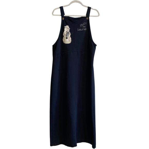 Y2K Faded Glory Navy Blue Button Embellished Snowman Overall Dress Size Large - Picture 1 of 16